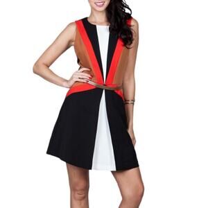 NWT Ark & Co. color block dress in red, black, tan, white. Size S.